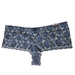 Cacique Women's Blue Floral Lace Cheeky Short Panty Plus Stretch Fit Size 26/28